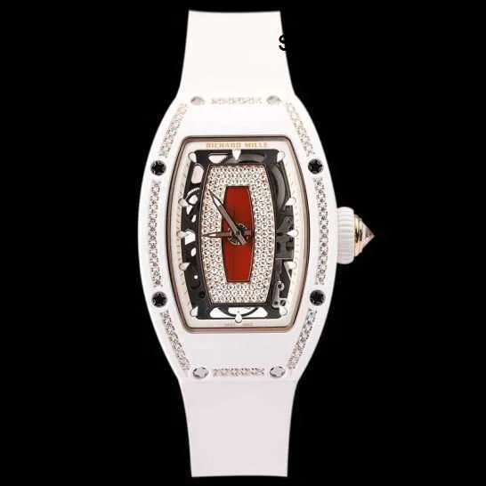 Relógio suíço feminino relógio RM relógio feminino série Rm07-01 lábio preto 18k ouro rosa neve diamante automático mecânico feminino relógio feminino de cerâmica branca lábio vermelho