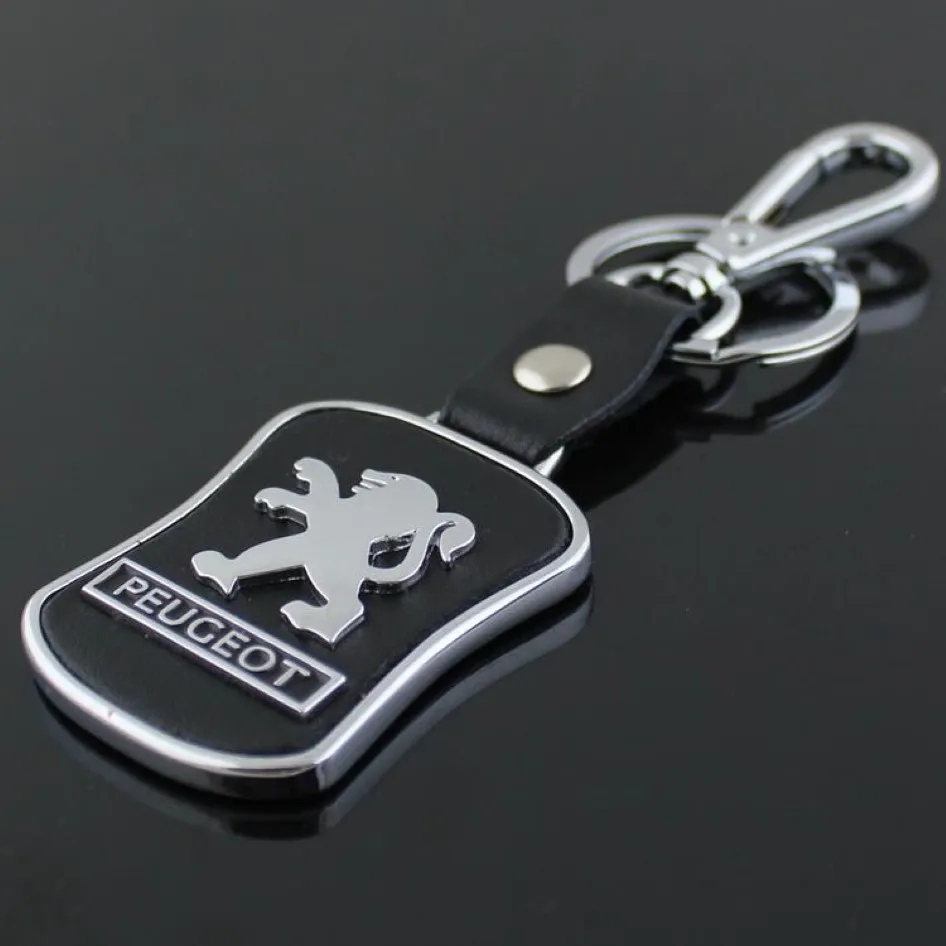 5 stuks veel Top Fashion Auto Logo sleutelhanger Voor Peugeot Metalen Lederen Sleutelhanger Sleutelhanger ring Llaveros Chaveiro Auto embleem sleutelhouder214O