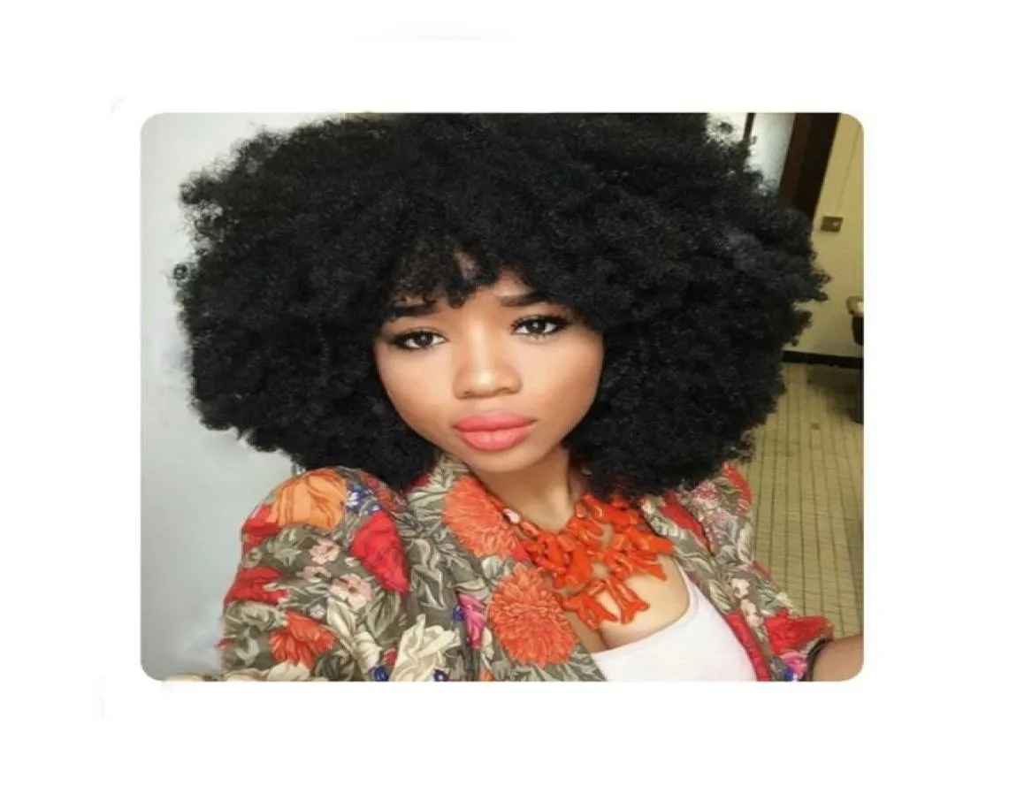 hairstyle soft short cut kinky curly natural wig brazilian Hair Simulation human hair kinky curly wig with bang4092109