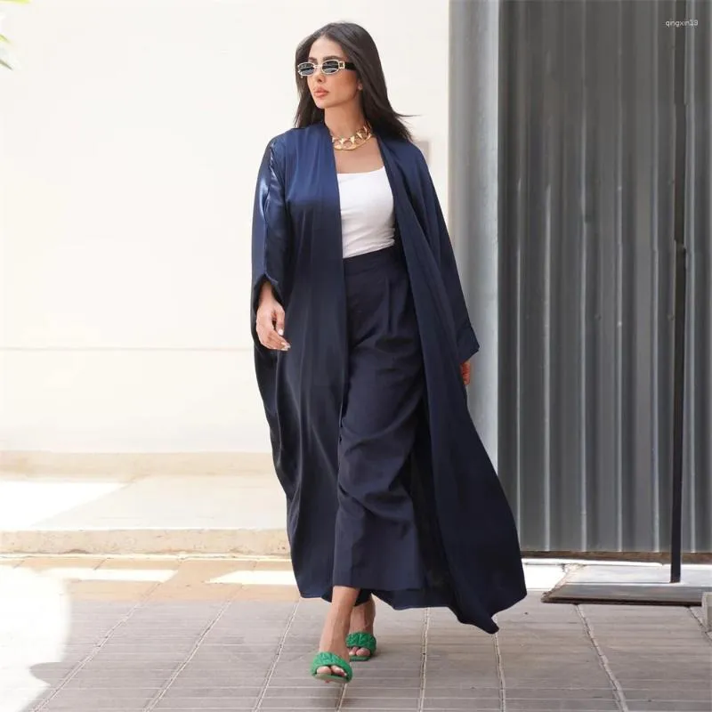 Etnische kleding Navy Open Abaya Dubai Turkije Kaftan Vrouwen Moslimjurk Kimono Cardigan Islam Jalabiya Arabisch gewaad Eid Ramadan Caftan Party