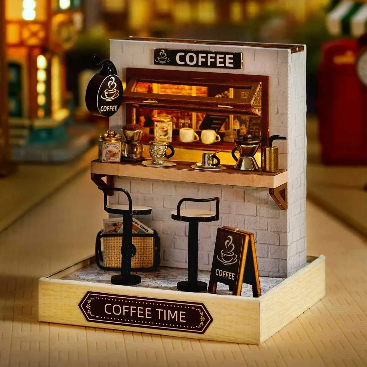 Architecture/DIY House Coffee Shop Doll House Mini Doll House DIY Small House Kit Making Room Toys Home Bedroom Decoration with Furniture W