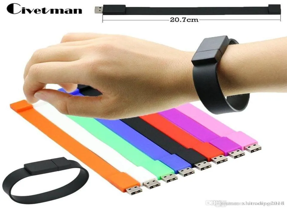 20 USB Silicone Bracelet Bracelet USB Flash Drive Pen Drive Stick U Disk282N3586380