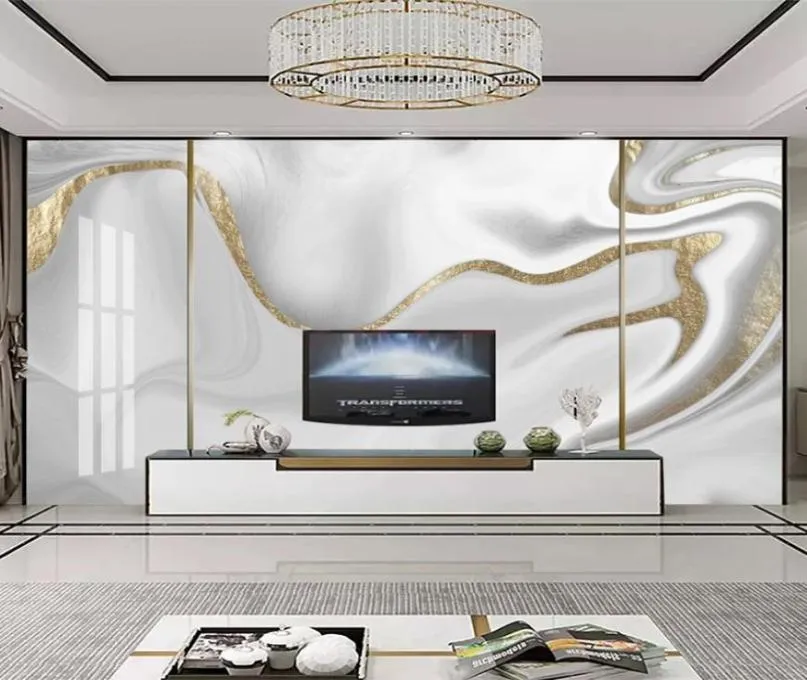 Custom Mural Wallpaper Modern 3D Golden Line Jazz White Marble Wallpaper Living Room TV Sofa Abstract Art Wall Papers Home Decor5214277