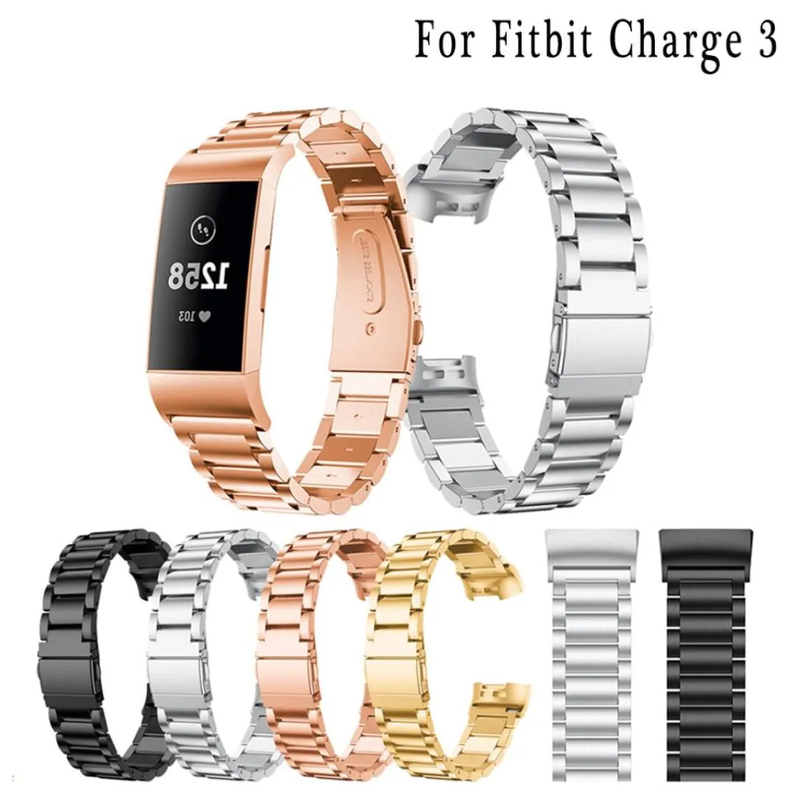 Bracelet en acier inoxydable sangles bracelet intelligent lien remplacement fermoir pliant pour Fitbit Charge 3 Charge3 Fitness Band métal Stra3690137