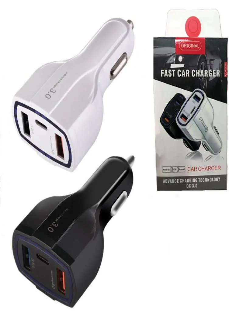 With Retail Box 3 in 1 USB Car Charger fast Charging type C QC30 PD QC 30 usbc Chargers for iPhone 13 12 11 X 8 7 Pro Max and Sa3056558