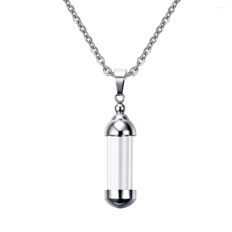 Pendant Necklaces Clear Glass Tube Urn Keepsake Wishing Bottle Stainless Steel Screw Cap Natural Stone Charm Lucky Necklace For Girls