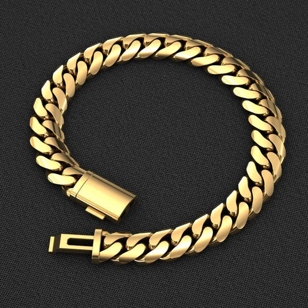 Großhandel Herren Edelstahl Monaco Halskette Hip Hop Oro Laminado 14k 18k vergoldet Miami Curb Cuban Link Kette für Männer