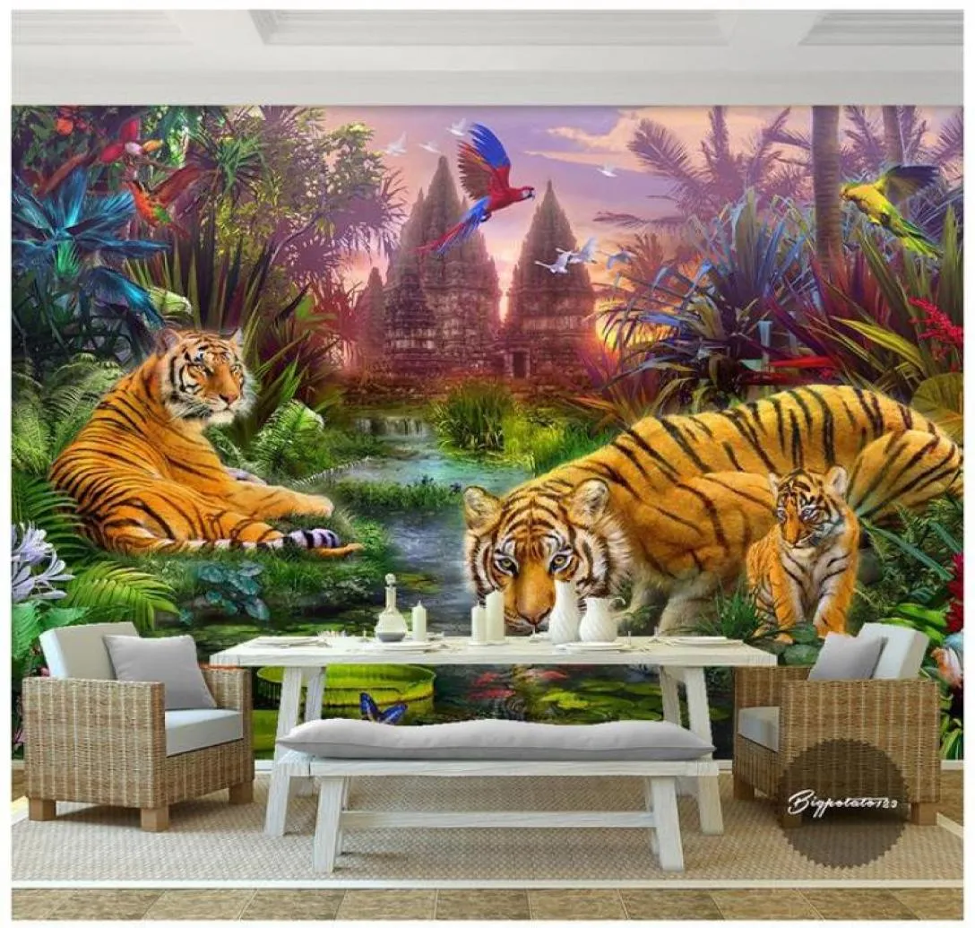 Murales di carta da parati 3D personalizzati di alta qualità I coriandoli originali della foresta volano nel dipinto dei bambini animali tigre7622705