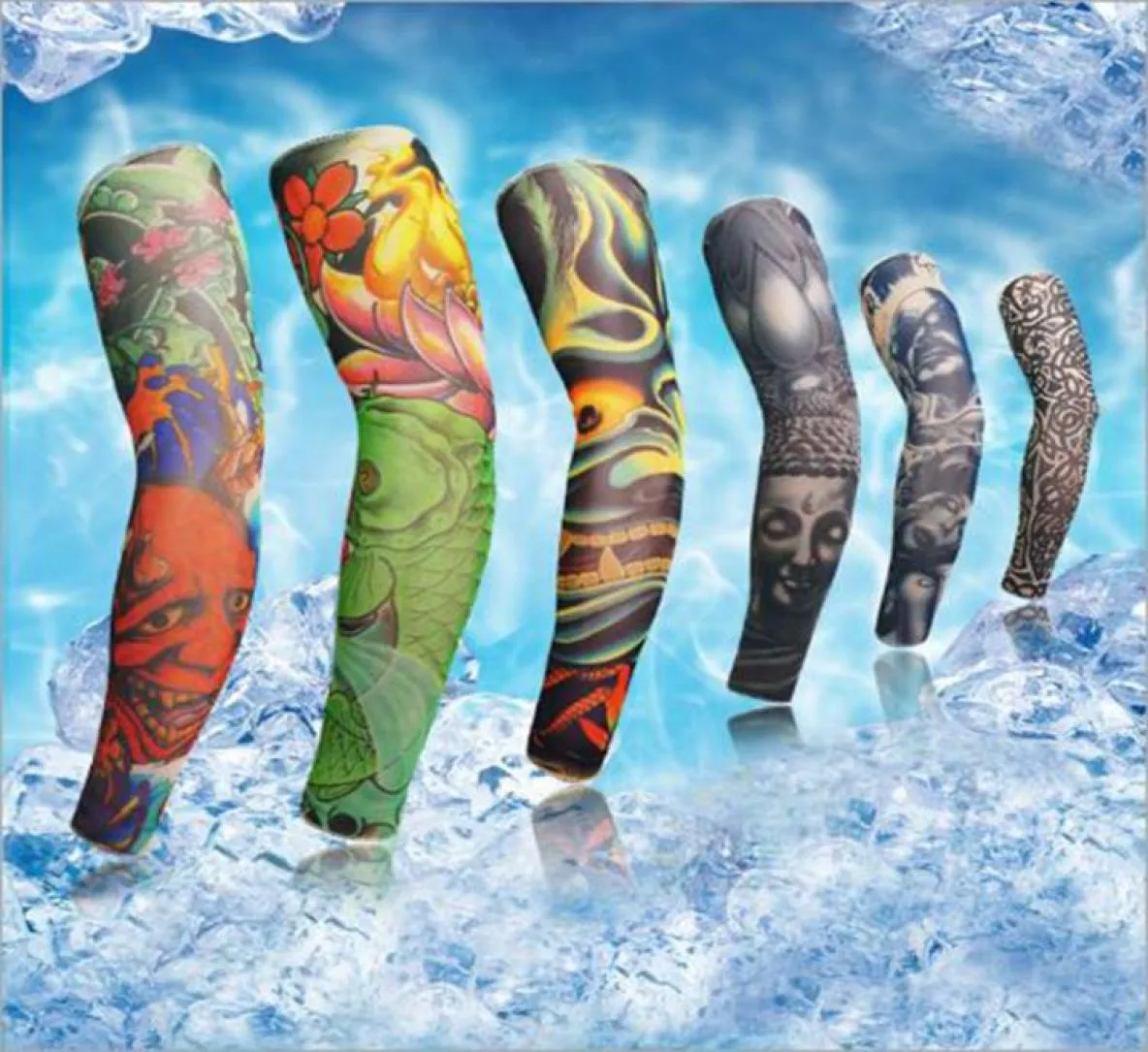 Fashion Nylon Unisex Elastic Temporary Fake Tattoo Sleeves Stretch Outdoor Sports Protection Sunscreen Arm Stockings Mix Types4811290