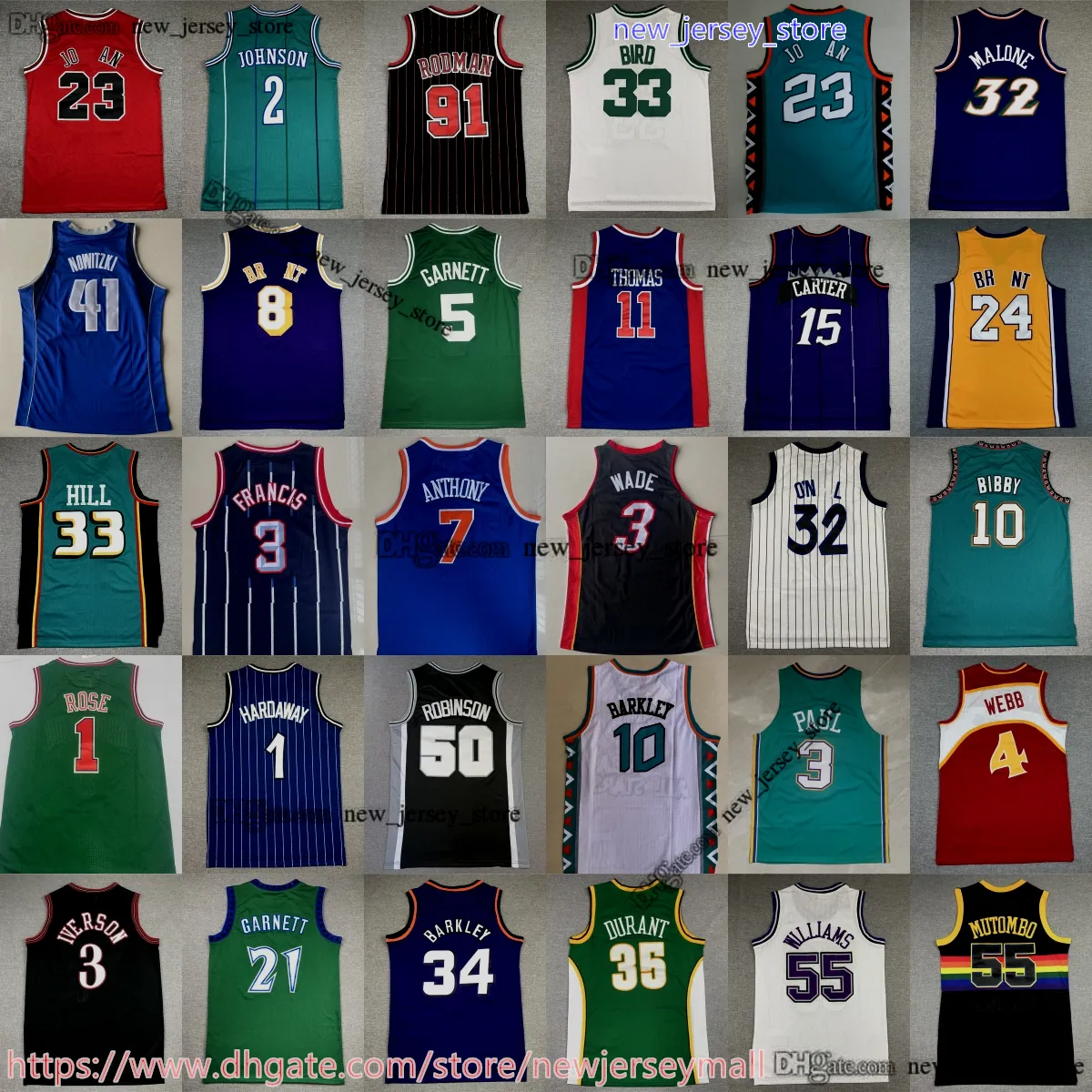 Clássico Retro Basquete 33 Larry Bird Jersey 44 Pistola Pete Maravich Spud Webb Kevin Garnett Bill Russell Rajon Rondo Ray Allen Paul Pierce Alex Petrovic Jerseys