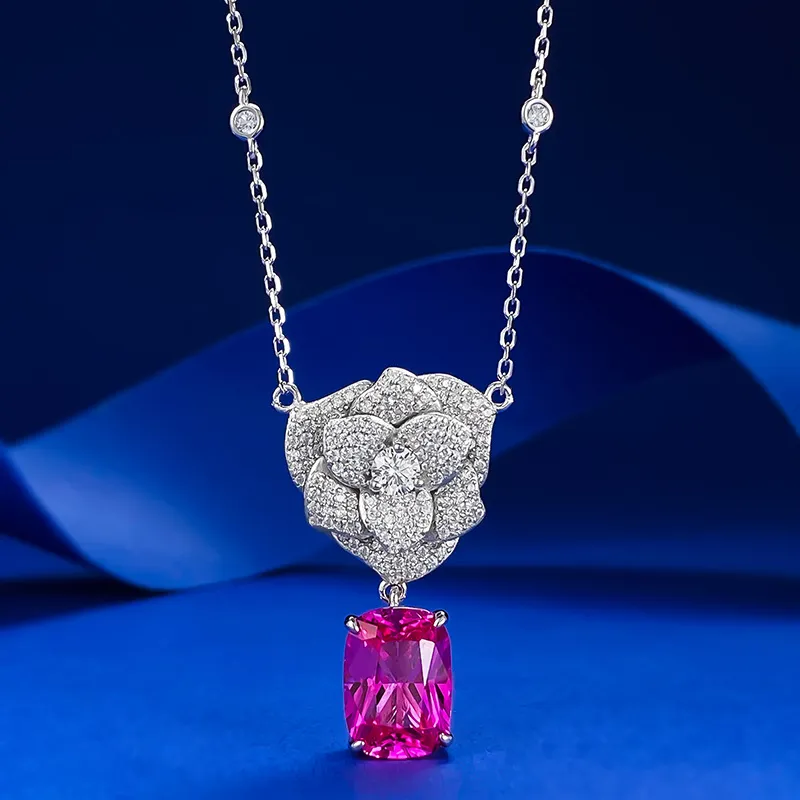 Charme flor laboratório diamante chocker colar 100% real 925 prata esterlina pingentes de casamento colares para mulheres jóias de promessa