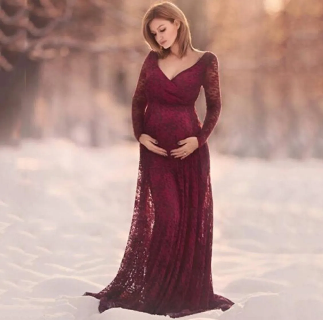 Frauen Kleid Mutterschaft Pographie Requisiten Spitze Schwangerschaft Kleidung Elegante Mutterschaft Kleid Für Schwangere Po Schießen Tuch Plus LJ2011232100661