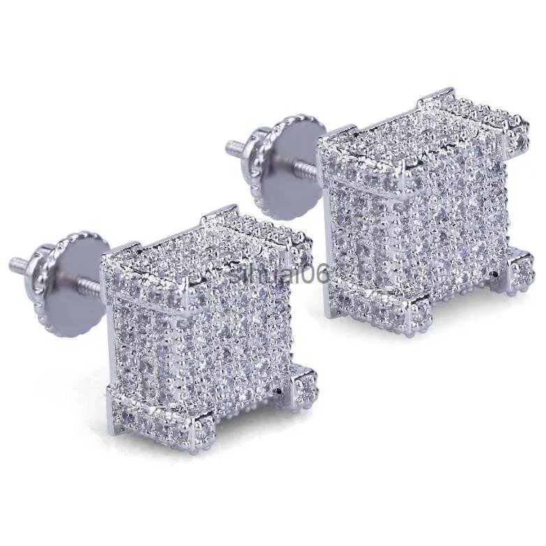 Stud Authentic Geometric Micro Pave CZ Screwback Earring Women Men Earring Stud Bling Studs Ear Jewelry 240306