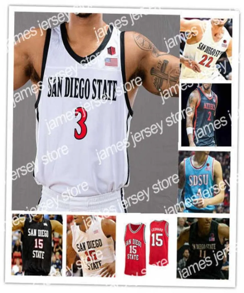 College Basketball Wears Custom College Basketball San Diego State Aztecs SDSU Jerseys Matt Bradley Trey Pulliam Nathan Mensah Kei1210632