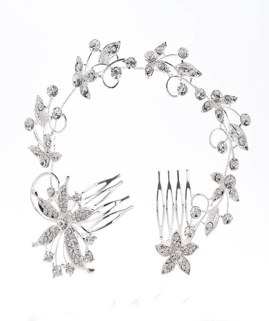 2019 New Arrival Hairpins Feis Whole Long Style Crystal Diamond Flower And Leaf Bride Hair Decoration Wedding Accesso2136141