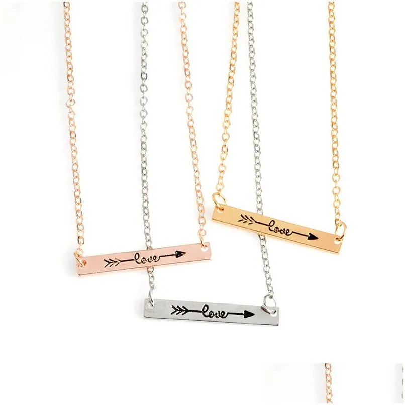 Hanger Kettingen Nieuwe Minimalistische Bar Hanger Ketting Personlized Eenvoudig Gesneden Liefde Pijl Drie Kleuren Voor Meisjes Dames Mode Jewelr Dhsvd