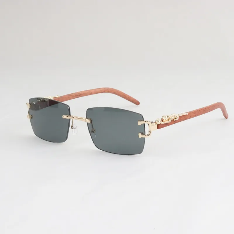 Lunettes de soleil design sans monture diamant coupe lunettes corne de buffle cadre en bois lentille marron mode ins net rouge mêmes hommes et femmes vintage en gros avec boîte voiture ti lunettes