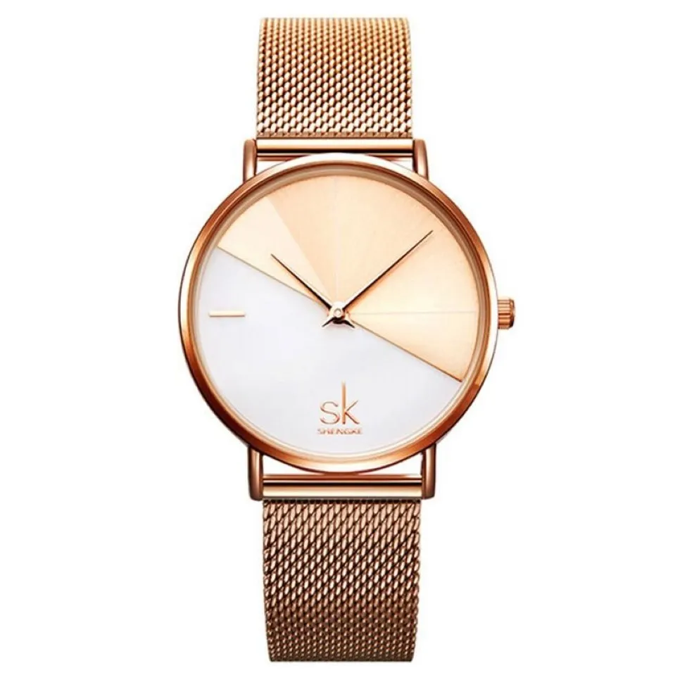 New SHENGKE High Quality Quartz Movement Watches Leather Strap Dress Wrsitwatch Gold Watchband Dress Wrsitwatch Ultra Thin Dial gi2325