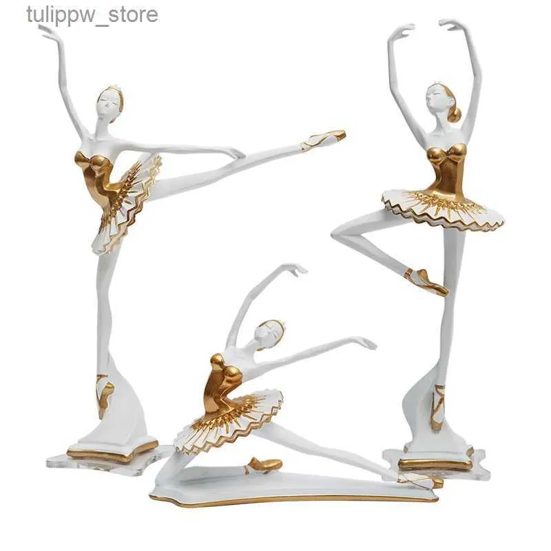 Objets décoratifs Figurines Européenne Résine Danseuse Ballet Fille Sculpture Porche Décoration Art Figure Statue Artisanat Peinture Or Fille Figurine Décor À La Maison