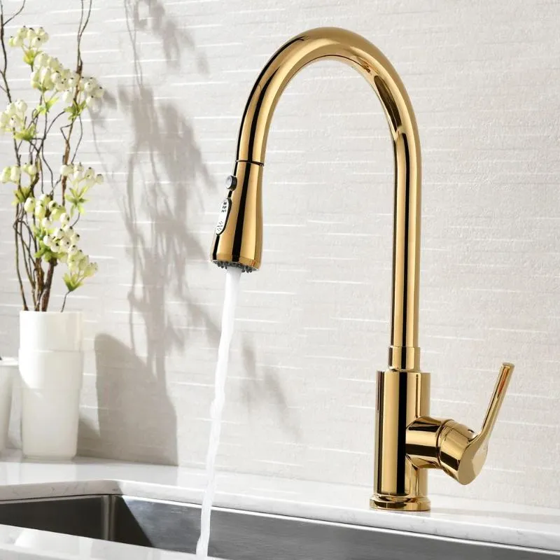 Kitchen Faucets High Quality Brass Pull Out Sink Faucet With 2 Mode Spray One Handle Hole Mixer Tap Luxury Cold Water