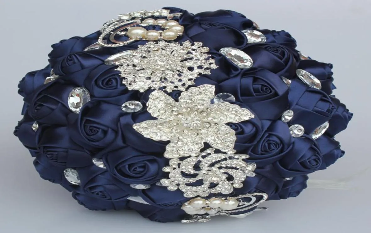 Темно-синие свадебные букеты Искусственные сладкие 15 Букет Quinceanera Хрустальная шелковая лента Новый Buque De Noiva 37 цветов W228L 1973178