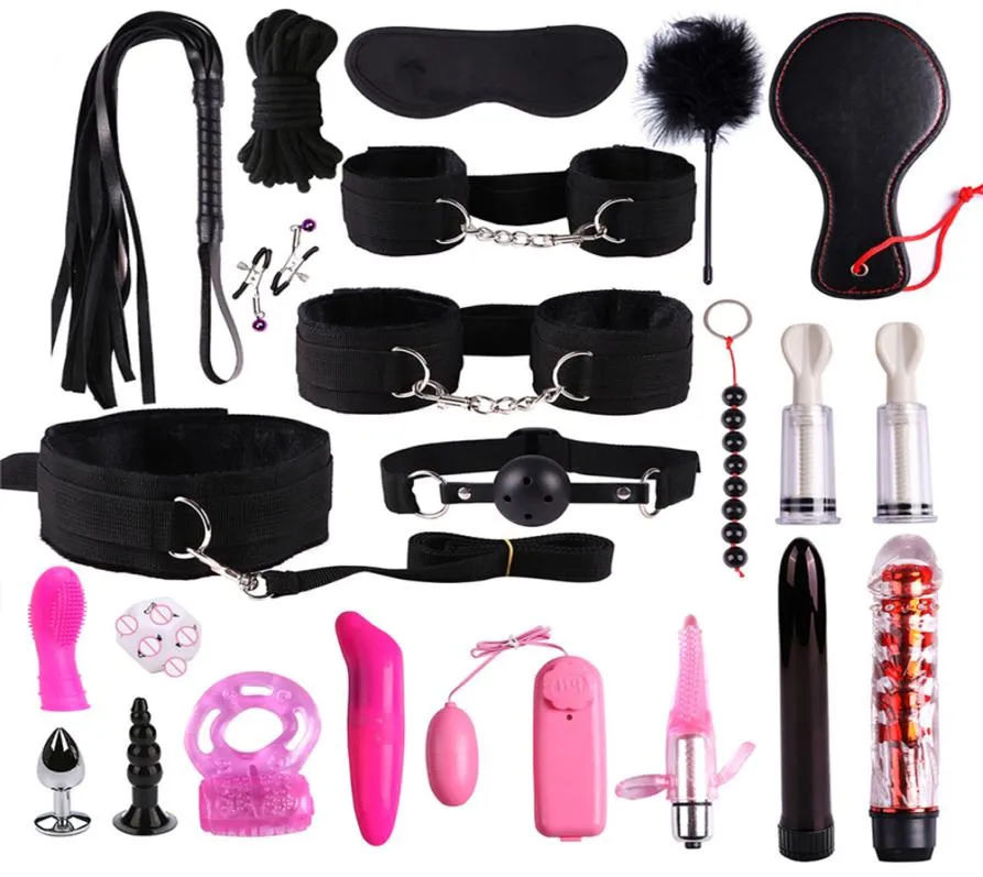 Vibrator-Bondage, 23-teiliges Set, Bdsm-Fetisch-Maske, Sexspielzeug für Paare, Plug, Anal, Metall, Flirt, Hand, Halsband, Eyeanal-Perlen, Vibrator Y1904504180