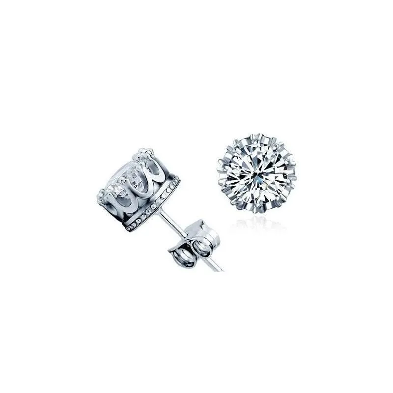 Stud Moda 925 Sterling Sier Crown Cz Simated Diamante Brincos Para Mulheres Homens Jóias De Casamento Presente Drop Delivery Jóias Earrin Dhrno