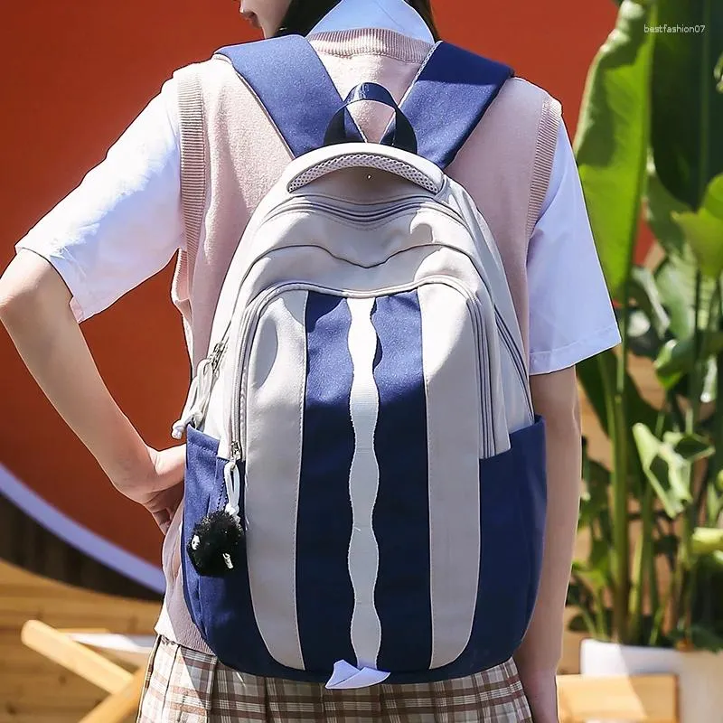 Okul çantaları servis edilebilir mavi öğrenciler sırt çantası çok cepli naylon kumaş çevre dostu unisex laptop sırt çantası büyük kapasiteli genç okul çantası