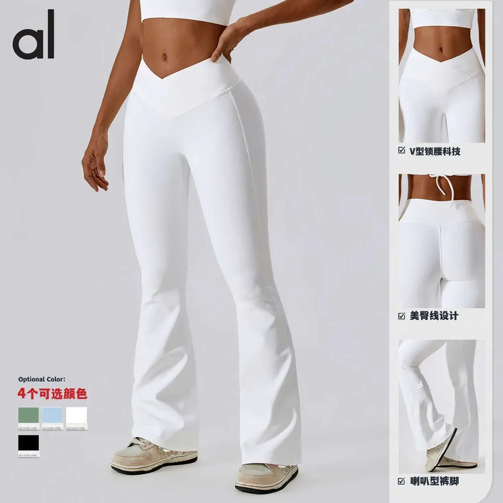 Lu Align Leggings Haute Tenue AL Taille Yoga Femmes Crossover Design Danse Sport Jambe Large Casual Hip Lift Fitness Micro Flare Pantalon Jogger Gry Lu-08 2024