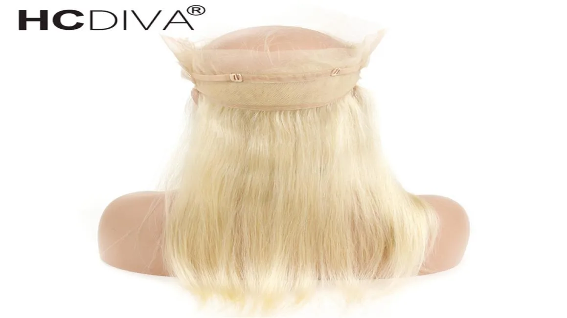 Fermeture frontale en dentelle 360 pré-épilée avec cheveux de bébé péruvien Remy cheveux humains raides 613 couleur blonde 1020 pouces dentelle transparente6014325