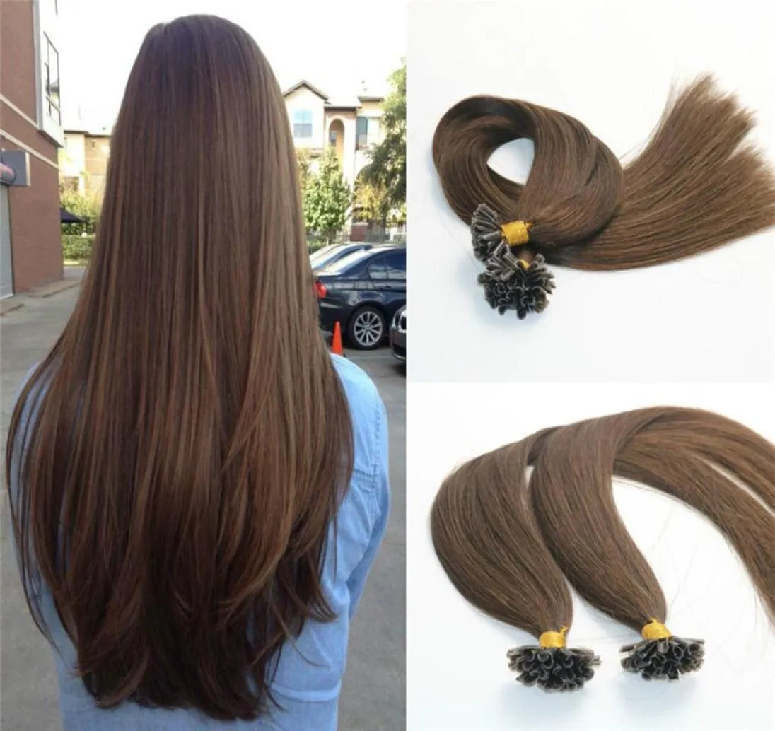 Całe przedłużanie włosów ludzkich ludzkich 4 ciemnobrązowe włosy UTIP grube końce keratyny przedłużenia keratyny Virgin Brazilian Human Hair Nail 5812761