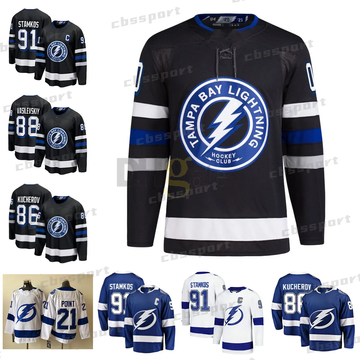 Anpassad Tampa''Bay''Lightning '' 21 Brayden Point Jersey 27 Jonathan Drouin 51 Valtteri Filppula 91 Stamkos Hedman Kucherov Lightning Hockey Jerseys