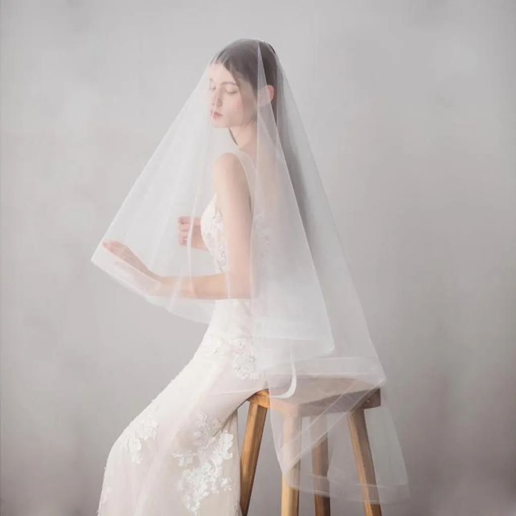 Bridal Veils With Ribbon Edge Two Layers Tulle Elegant selling Wedding Veil Fingertip Length Ivory BWV6092966667