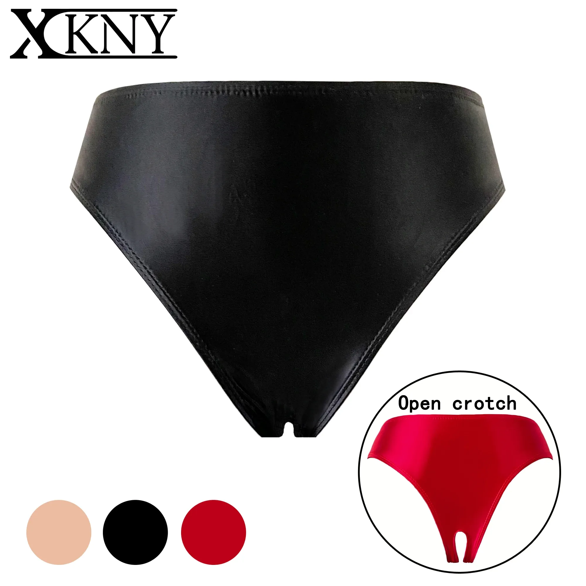 Swimwear XCKNY satin glossy thong silky smooth tpants sexy solid Open crotch underwear sexy bikini oil shiny pants