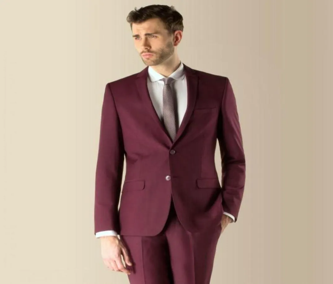 3 pieces Suit Side Vent Dark Red Groom Tuxedos NotchedLapel Two Button Men tton Men Wedding Suit Prom Dresses JacketPa2279673