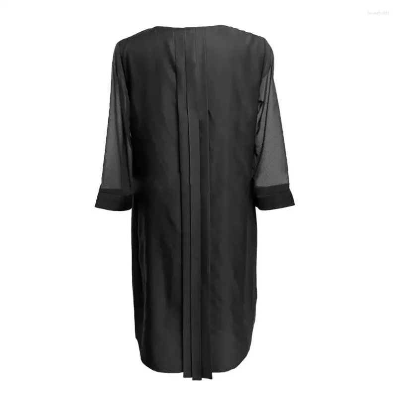 Robes décontractées style col rond robe douce plissée longueur genou midi avec manches en maille pour les femmes lâche couleur unie automne