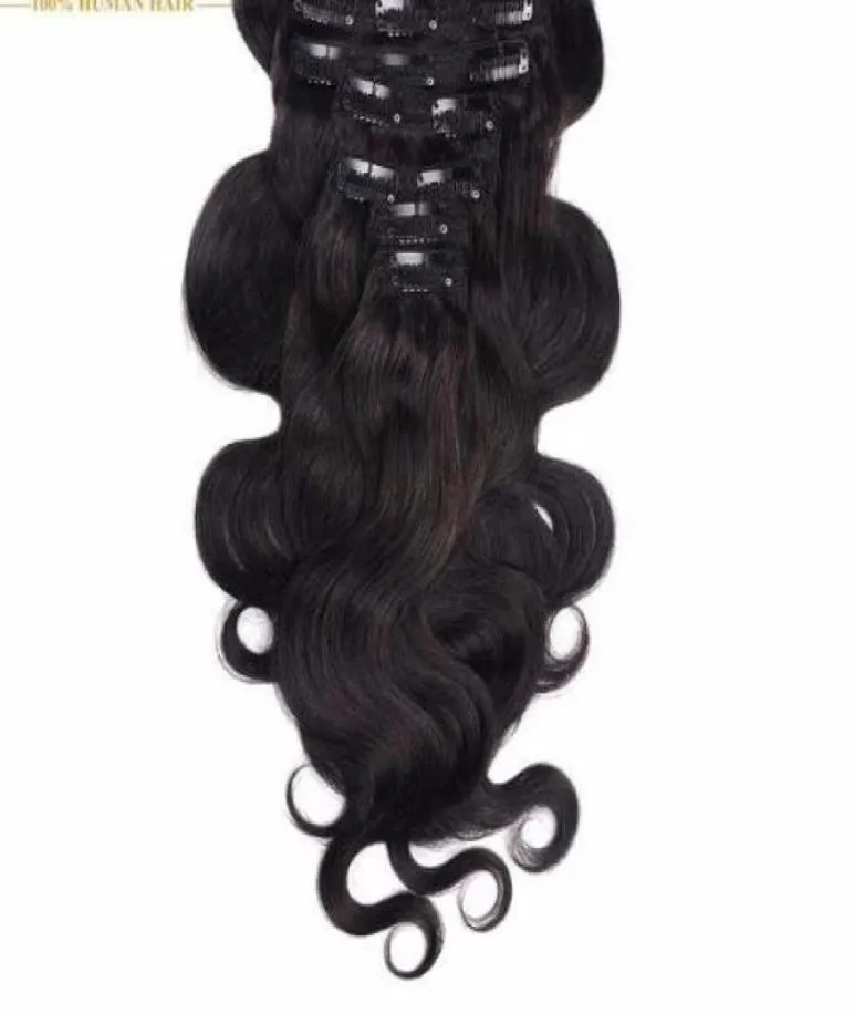 90g à 120g vague de corps brésilien fait à la Machine Remy cheveux 1 1b 2 4 8 pince dans les Extensions de cheveux 16 à 22 Clips humains88573697095327