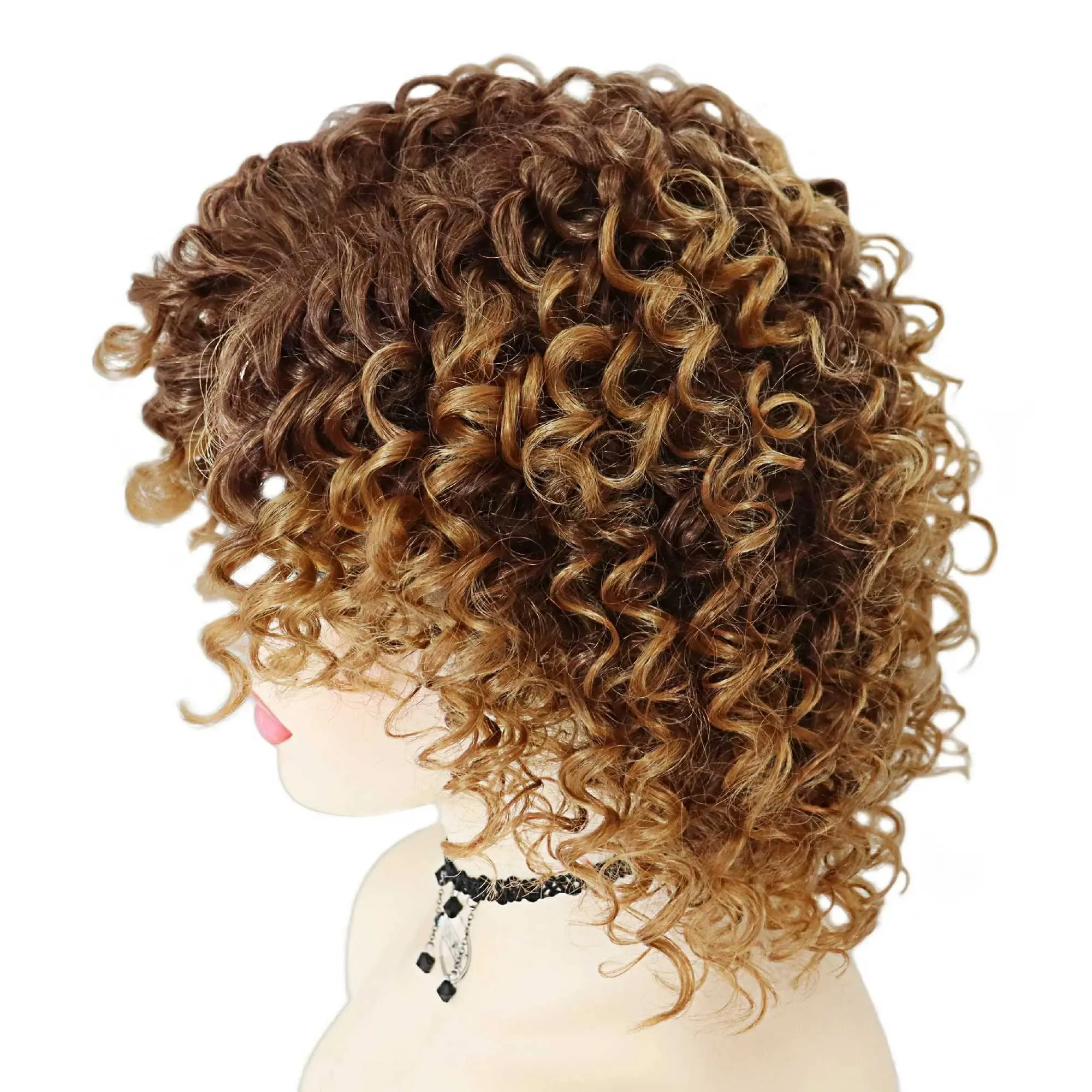 Peruki do włosów syntetyczne krótkie peruki dla kobiet Ombre Brown Afro Kinky Curly Peruka Kobieta Cosplay Halloween Codzienne użycie kostiumów Prezenty 240306