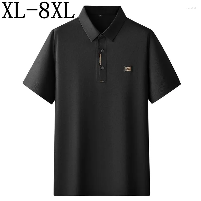 Polos masculinos 8xl 7xl 6xl 2024 verão de alta qualidade respirável camisa polo roupas masculinas manga curta lapela camisas casuais chemise homme