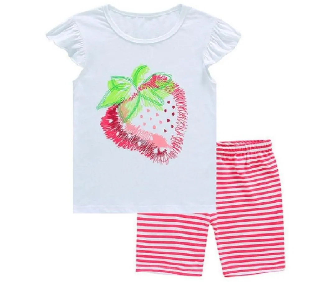 Morango bebê meninas verão pijama conjuntos rosa crianças sleepwear 100 algodão mais recente moda crianças pijamas terno calças camiseta 2104133339113