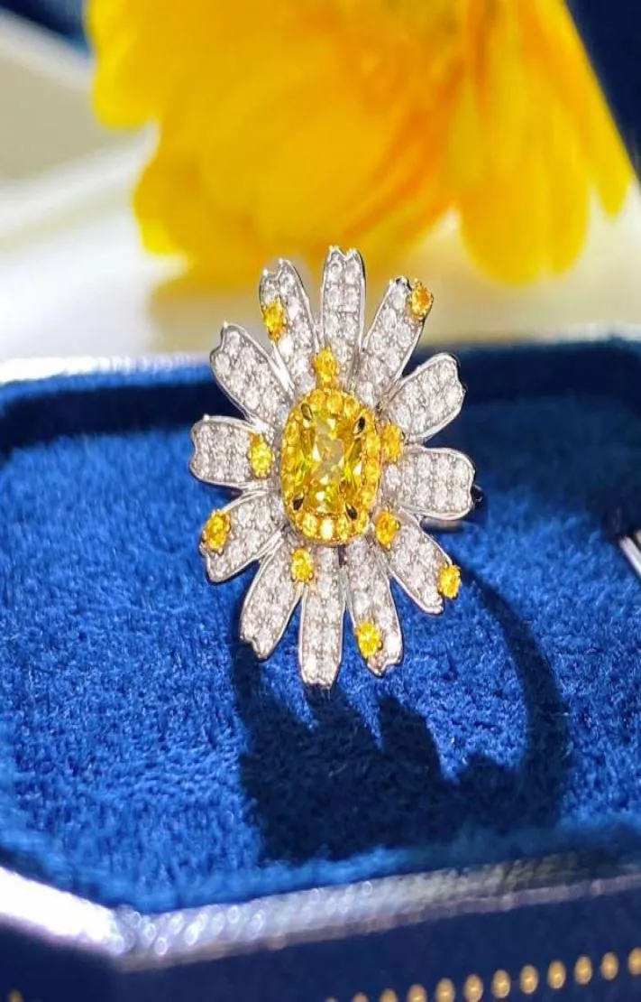 HBP criativo Daisy anel feminino039s luxo incrustado zircão moda elegante flor 925 prata esterlina handpiece2481226