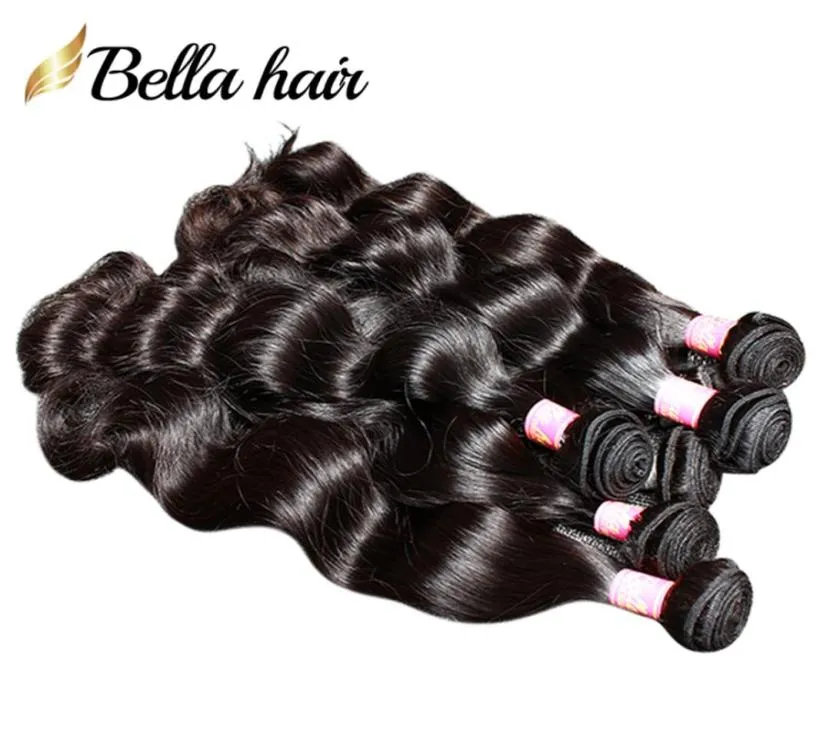 Extensiones de cabello brasileño Paquetes de cabello virgen humano sin procesar indio malasio peruano 3 piezas calidad de onda del cuerpo de doble trama bella2264389