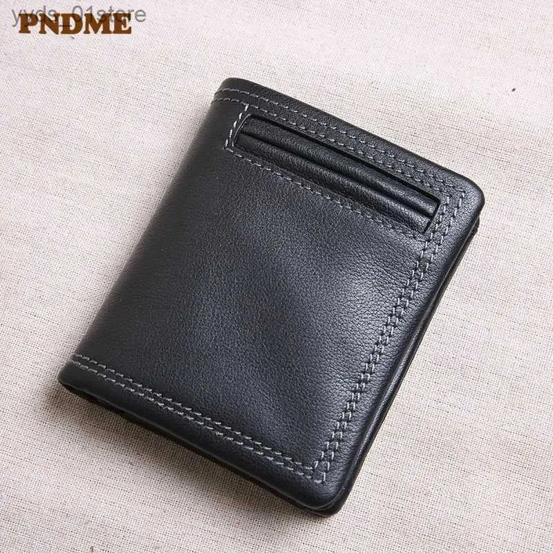 Money Clips PNDME genuine leather wallet mens short section tide personality youth soft first layer cowhide black credit card holder wallet L240306