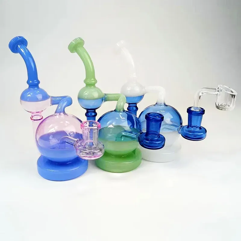 Hookahs Devil Shape Perc Bong Recycler Hookah Heavy Base OX Horn Glass Bongs With 14mm Female Joint Water Pipe Dab Rig Oil Rigs Accessories