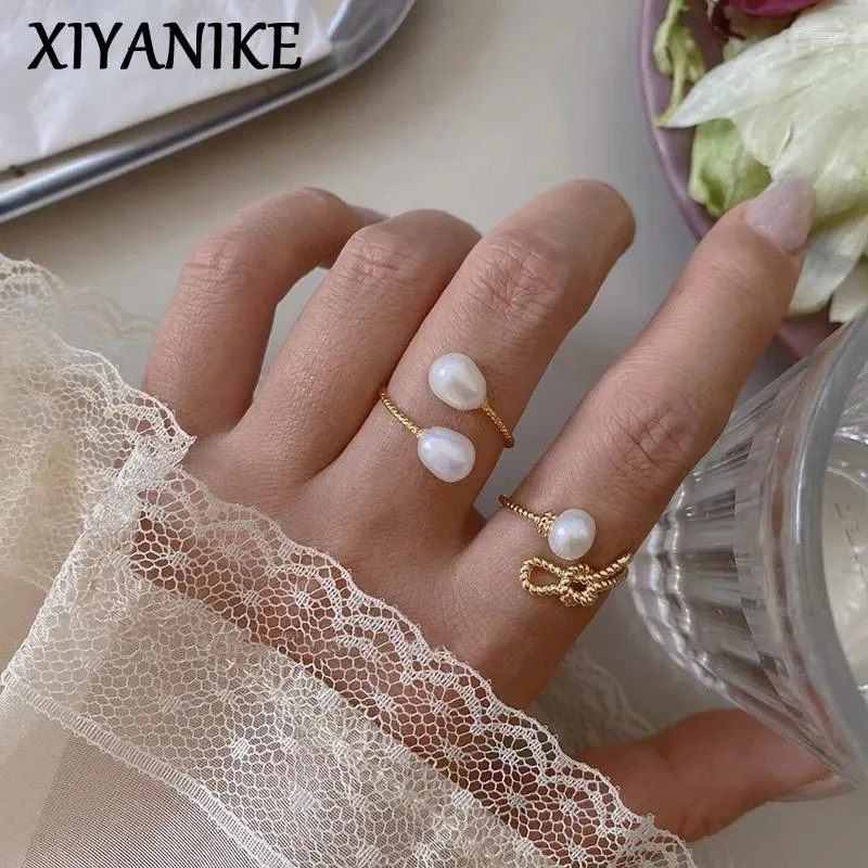 クラスターリングXiyanike Luxury Baroque Pearls for women for women correan Fashion Jewelry Ladies Gift Party Wedding Anillos Mujer