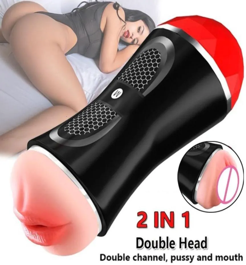 Sex Toy Massager Double Head Sexiga leksaker för män vuxna 18 man silikon onanator vagina mun 2 i 1 fitta vaginal sex2280093