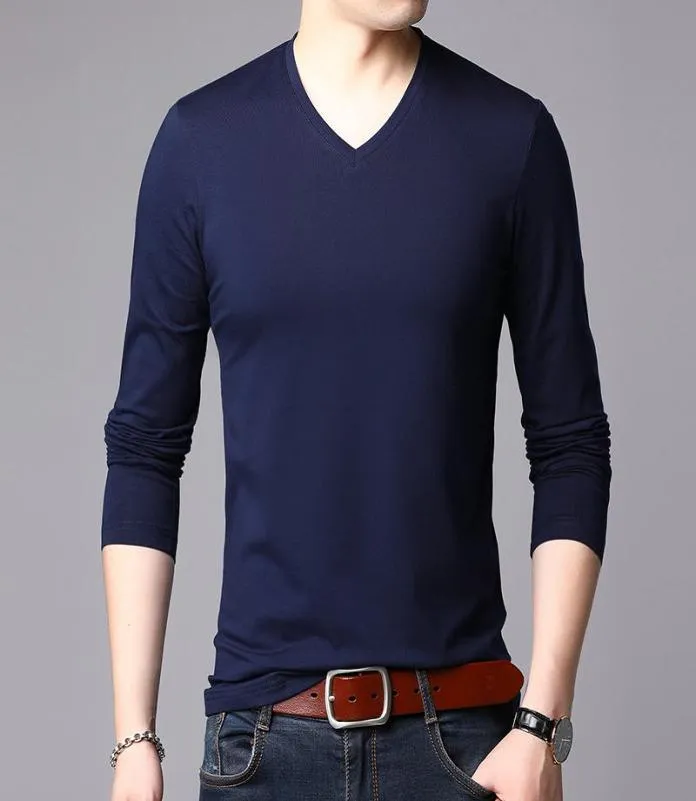 Men039s Magliette Fashion Brand Designer Plain 95 Cotton 5 Spandex Maglietta nera da uomo in massa Manica lunga con scollo a V Top Casual Me2593503