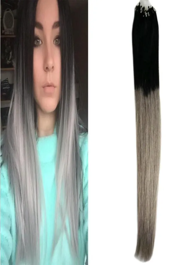 srebrne ombre mikro przedłużenia włosów 100 g pierścień mikro pętli podświetlanie kolor kolor Omm Ombre przed pokonane włosy Extension6005716