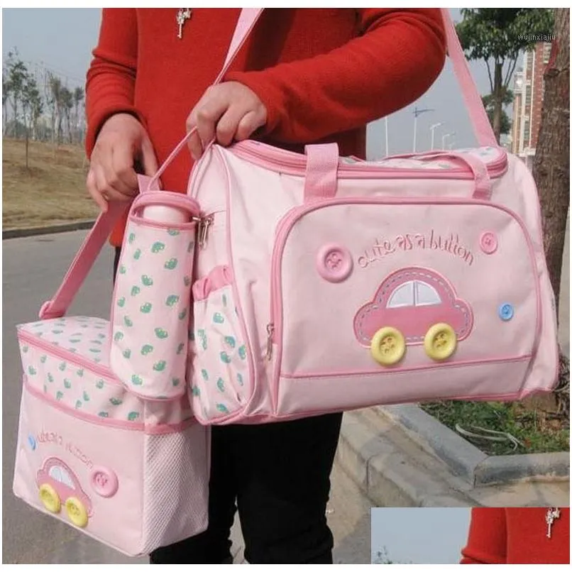 Diaper Bags 4Pcs/Set Mummy Bag Mti-Function Mommy Baby Diapers Nappies Large Capacity Changing Small Pad Bottle Holder Set 3Color1 Dr Dhvie