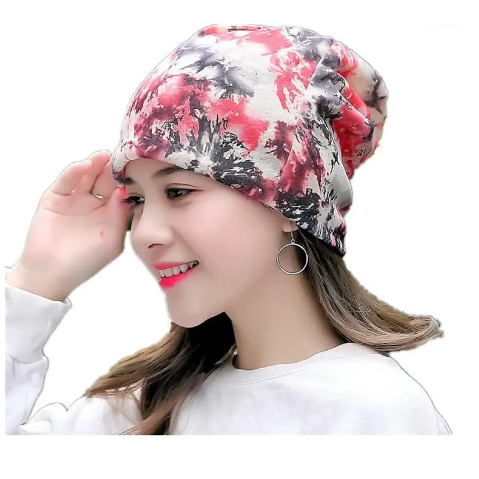 Mulheres floral câncer quimio chapéu gorro cachecol turbante cabeça envoltório boné de algodão casual cabido chapéu de malha para mulher alta qualidade 1239y